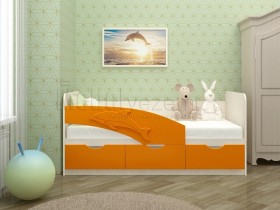 Дельфин-3 Кровать детская 3 ящика без ручек 1.6 Оранжевый глянец в Волгограде - volgograd.katalogmebeli.com | фото