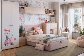 Комплект детской мебели Алина К2 Дуб мария/белый/нежно-розовый велюр в Волгограде - volgograd.katalogmebeli.com | фото