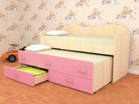 Кровать детская Нимфа двухместная 2.0 Дуб молочный/Розовый в Волгограде - volgograd.katalogmebeli.com | фото