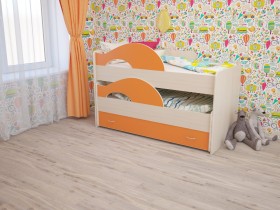 Кровать детская Радуга 1600 Млечный дуб/Оранжевый в Волгограде - volgograd.katalogmebeli.com | фото