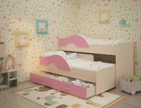 Кровать детская Радуга 1600 Млечный дуб/Розовый в Волгограде - volgograd.katalogmebeli.com | фото