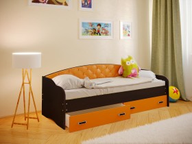 Кровать Софа-7 с мягкой спинкой (800х2000) Венге/Оранжевый в Волгограде - volgograd.katalogmebeli.com | фото