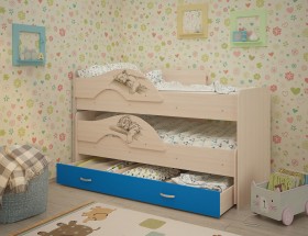 Кровать выкатная Радуга-Сафари детская 1600 Млечный дуб/Голубой в Волгограде - volgograd.katalogmebeli.com | фото
