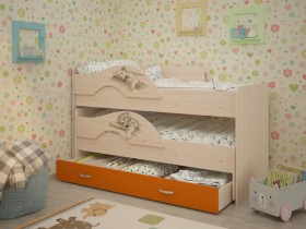 Кровать выкатная Радуга-Сафари детская 1600 Млечный дуб/Оранжевый в Волгограде - volgograd.katalogmebeli.com | фото