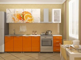 Кухонный гарнитур 1,8м Апельсин (Белый/Оранжевый металлик/Фотопечать апельсин) в Волгограде - volgograd.katalogmebeli.com | фото