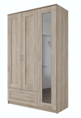 Шкаф трехдверный Сириус с зеркалом и 1 ящиком дуб сонома в Волгограде - volgograd.katalogmebeli.com | фото